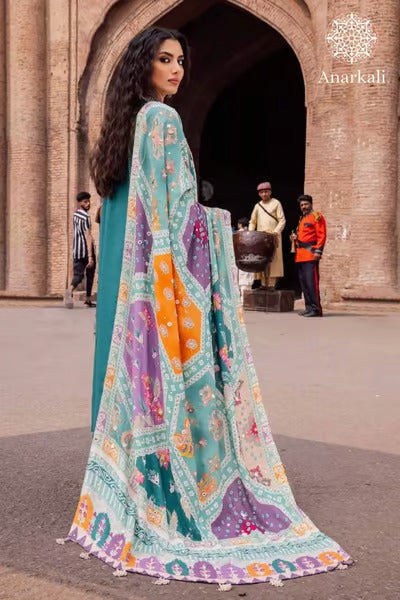 Nureh Bazaar | 3Piece Stitched Chikankari Khaddar with Embroidered Mukesh Work Shawl Suit - 05