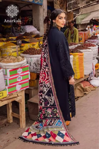 Nureh Bazaar | 3Piece Stitched Chikankari Khaddar with Embroidered Mukesh Work Shawl Suit - 06