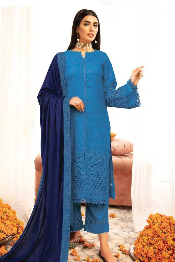 Johra Blue 3 Piece Stitched Suit – 03