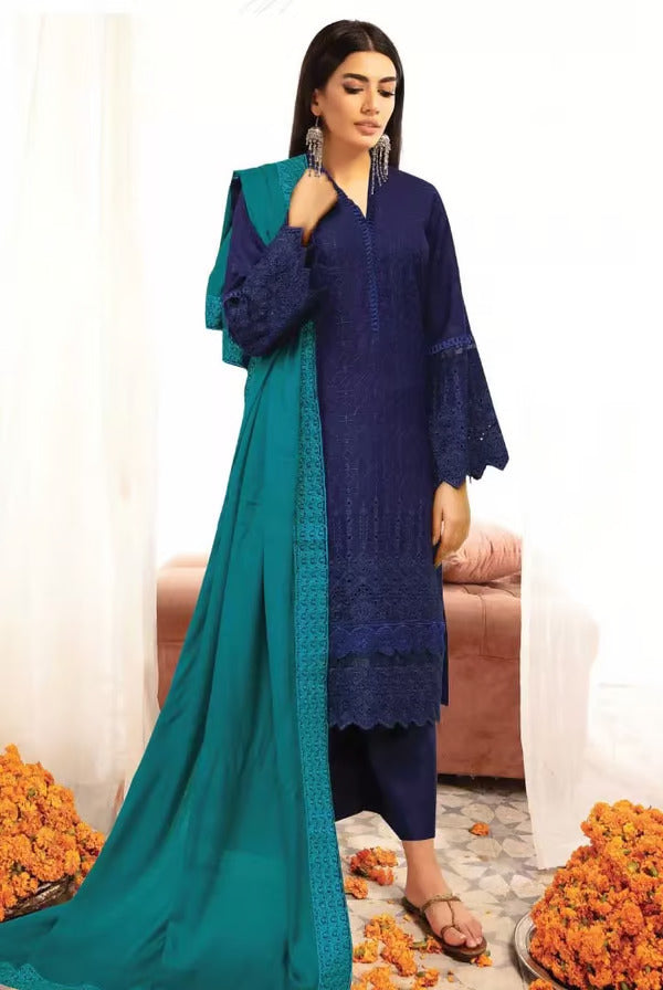 Johra Blue 3 Piece Stitched Suit – 01